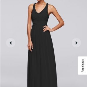 David’s Bridal long bridesmaid dress with crisscross back straps